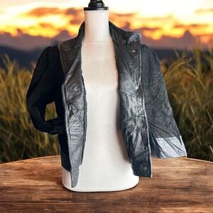 VTG Spiegel Leather Jacket Women's size 10 Black Button Front Cropped Moto Coat